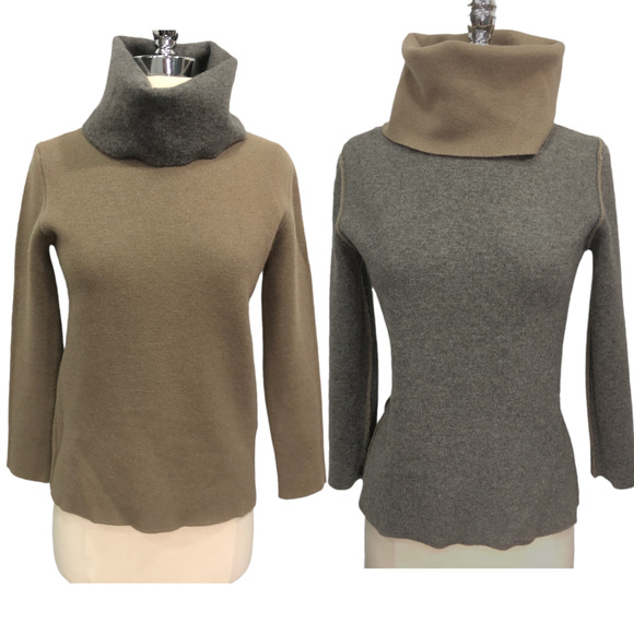 Jil Sander Size XS 100% Cashmere Double Knit Funnel Neck Sweater REVERSIBLE